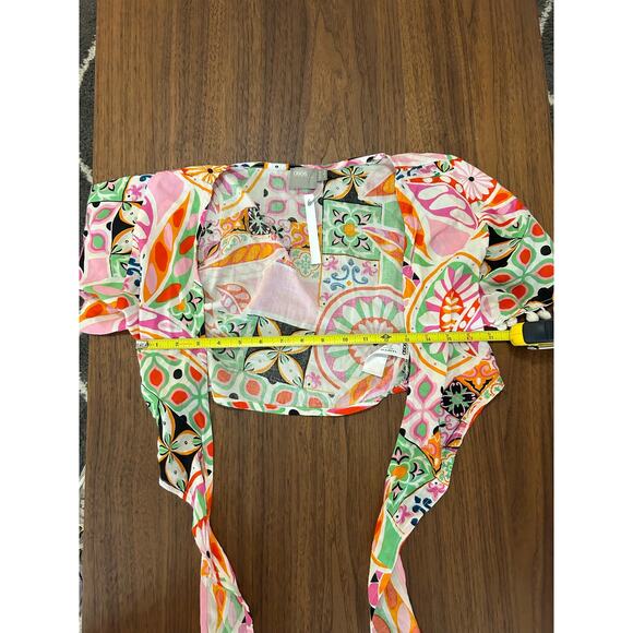 ASOS Retro Print Pom Pom Tie Front Beach Cover Up Size 2. NWT! - Picture 6 of 7